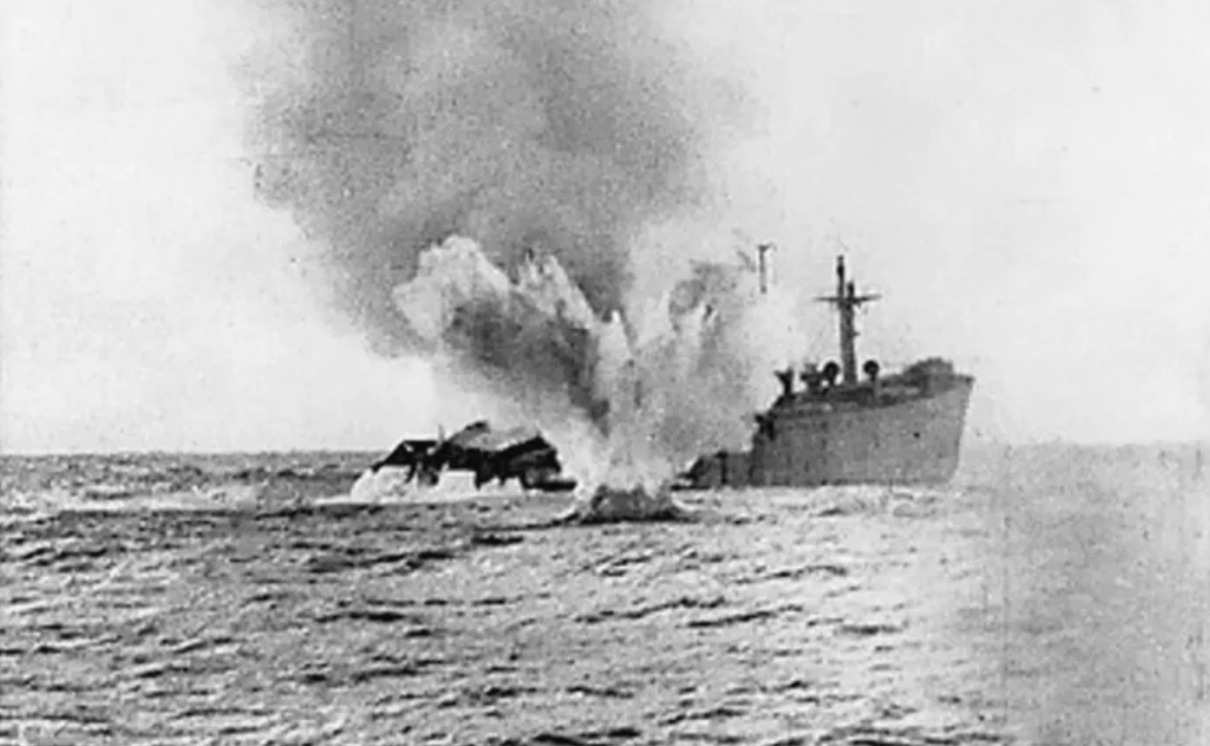 A merchant ship is sunk by a German U-boat during World War II 